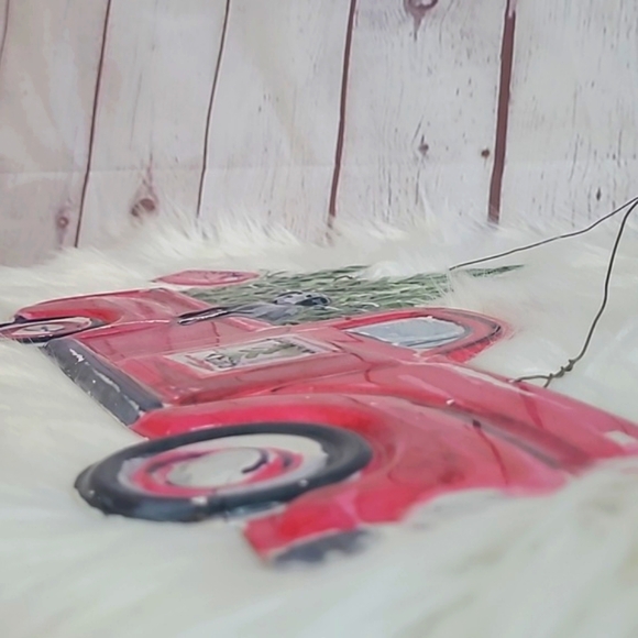 Hanging Metal Christmas Xmas Red Truck Black Lab Labrador Dog Pines Hanging Sign - Picture 11 of 15